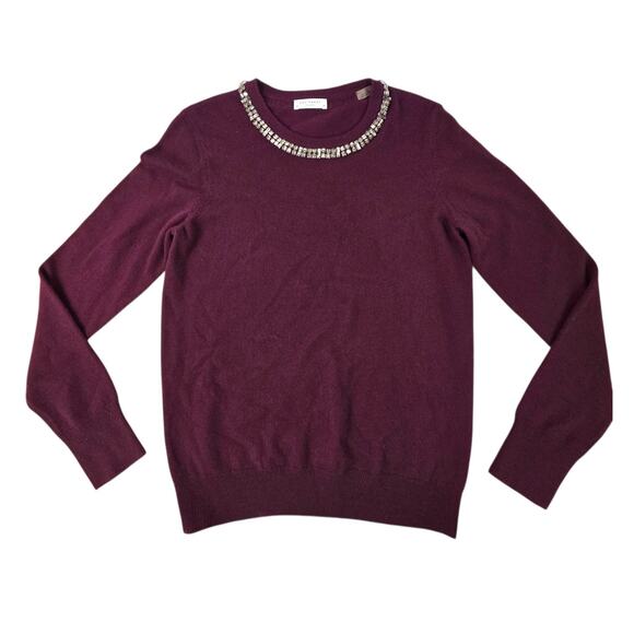 Equipment Shane Embellished Stone Sweater Size Medium Maroon Wine Wool Cashmere - Picture 1 of 5
